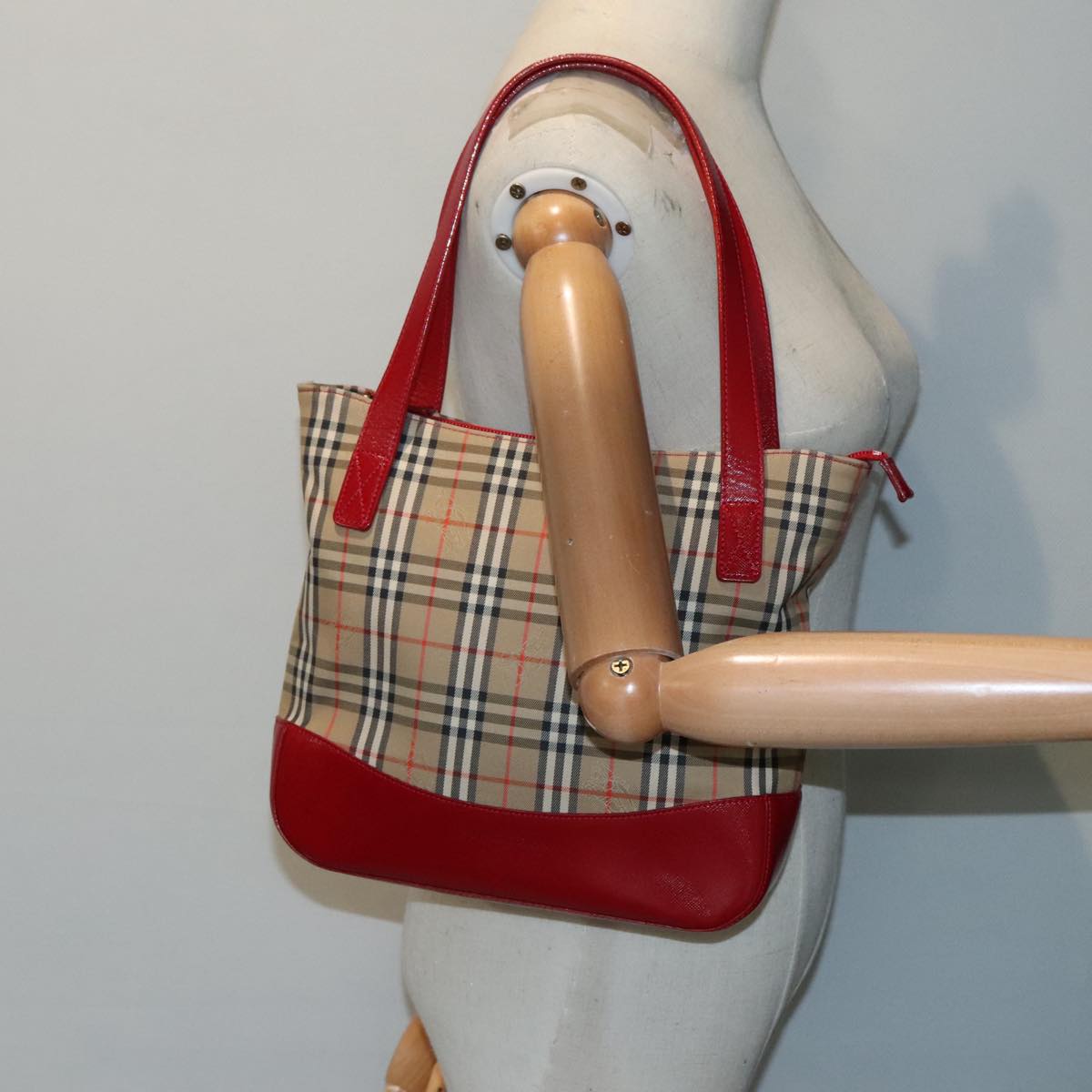 Burberry Nova Check Beige Canvas Handbag (Pre-Owned)