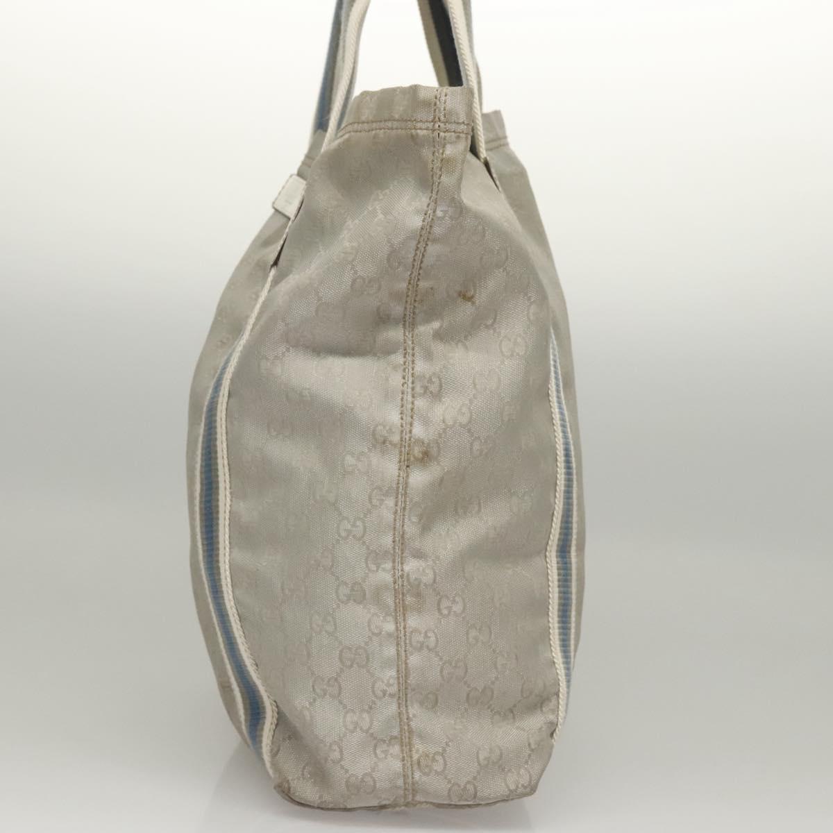 Gucci Sherry Silver Canvas Tote Bag (Pre-Owned)