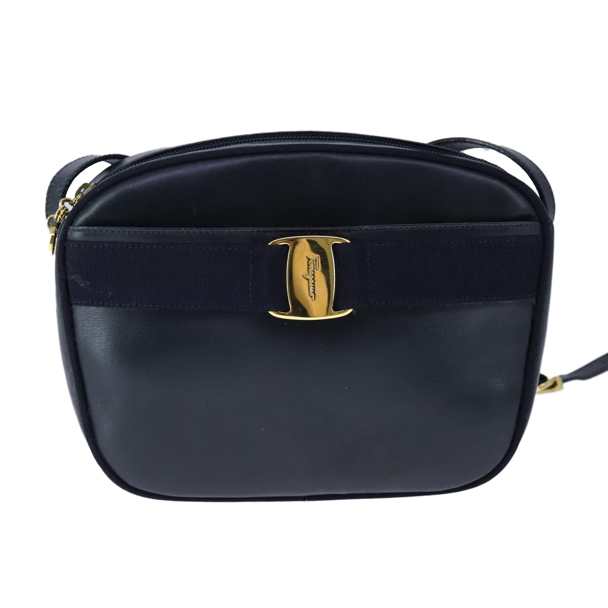 Salvatore Ferragamo Vara Navy Leather Shoulder Bag (Pre-Owned)