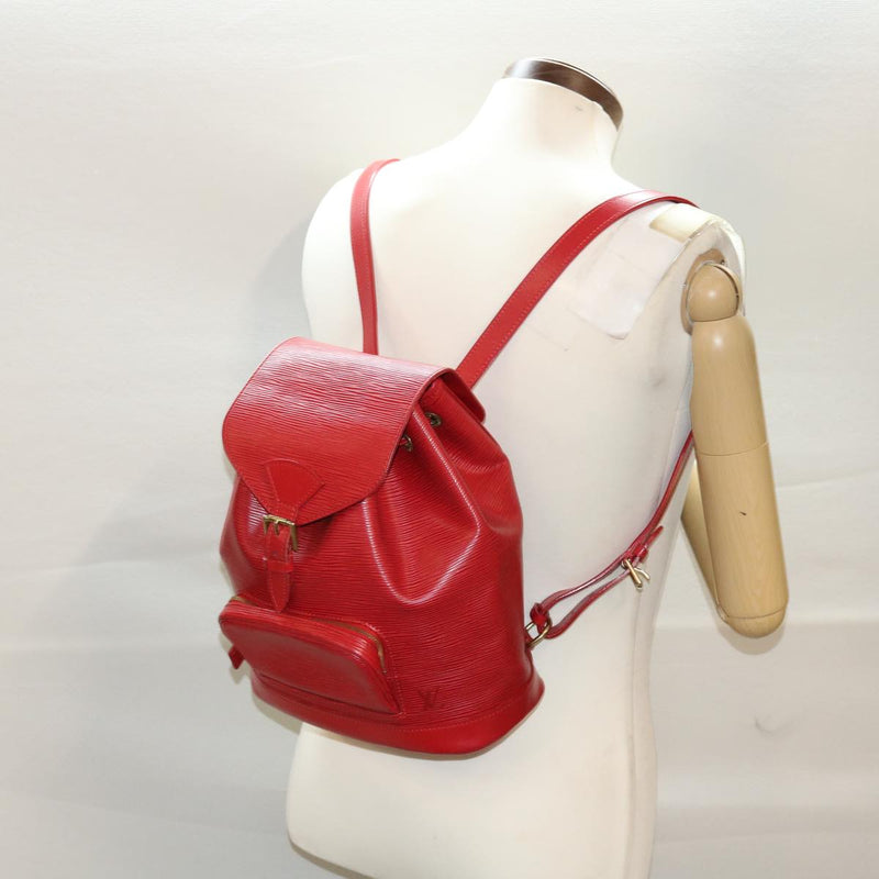 Louis Vuitton Montsouris Red Leather Backpack Bag (Pre-Owned)
