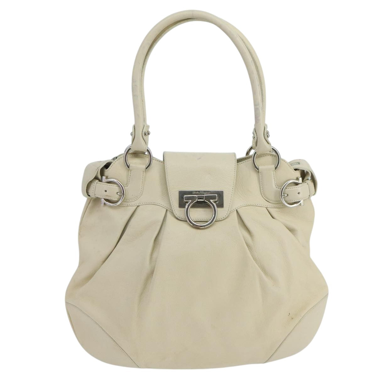 Salvatore Ferragamo Gancini White Leather Handbag (Pre-Owned)