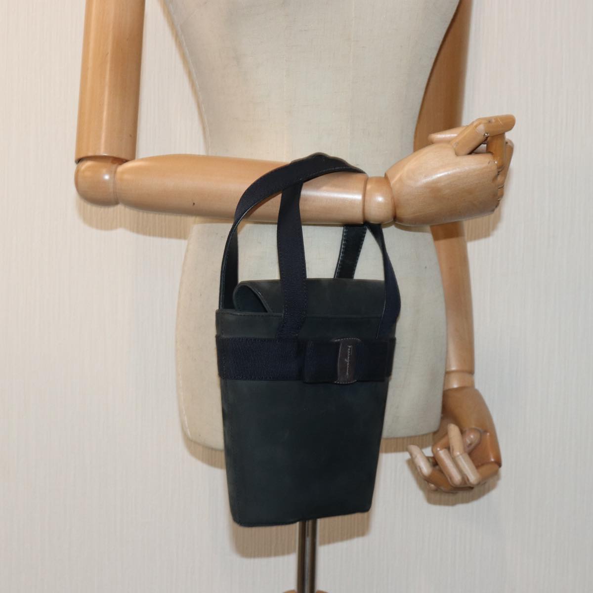 Salvatore Ferragamo Vara Navy Suede Handbag (Pre-Owned)
