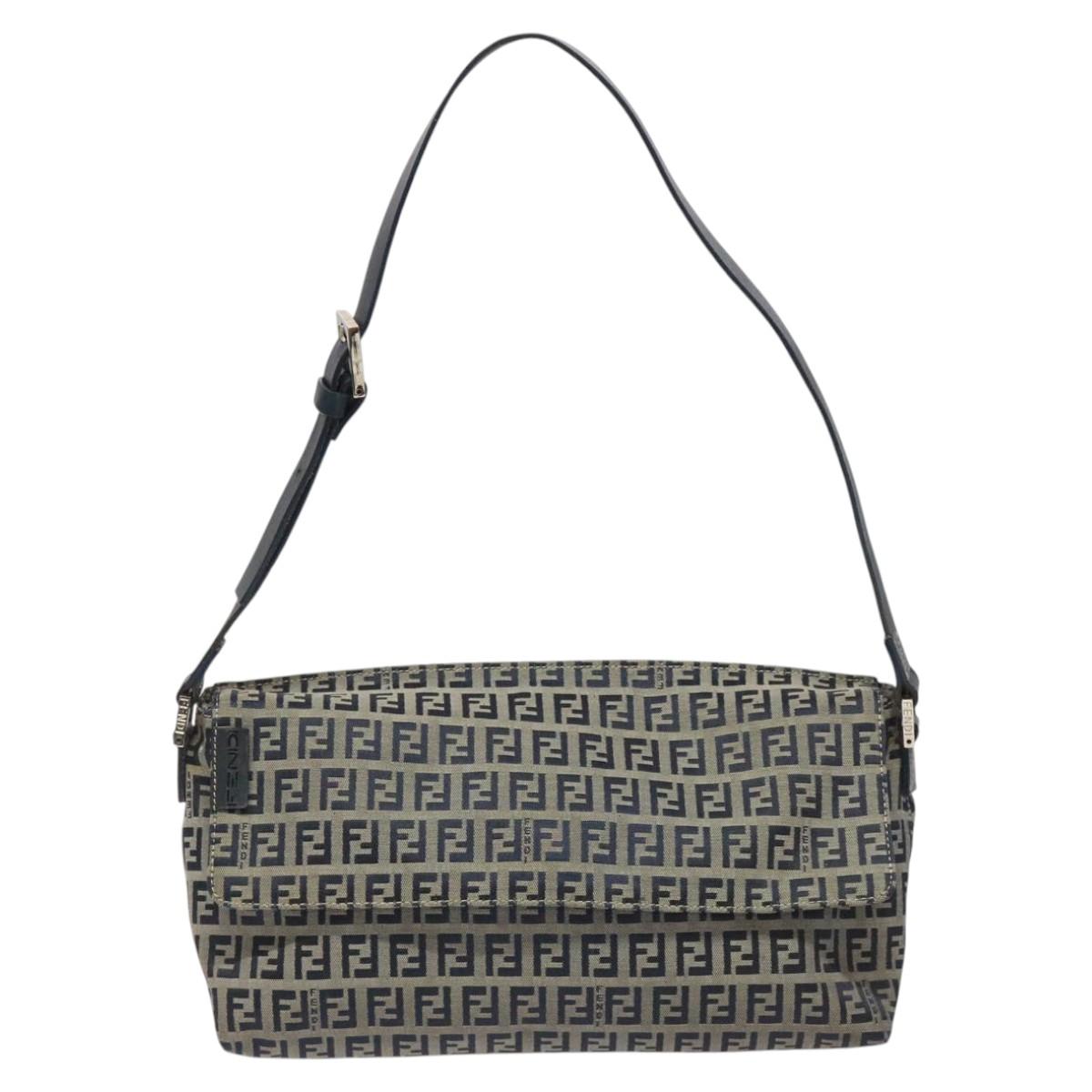 Fendi Zucchino Navy Canvas Shoulder Bag (Pre-Owned)
