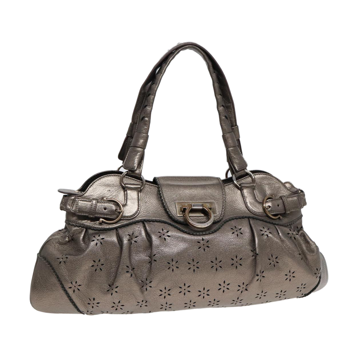 Salvatore Ferragamo Gancini Gold Leather Shoulder Bag (Pre-Owned)