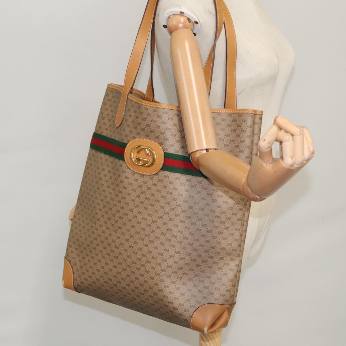 Gucci Sherry Beige Canvas Tote Bag (Pre-Owned)