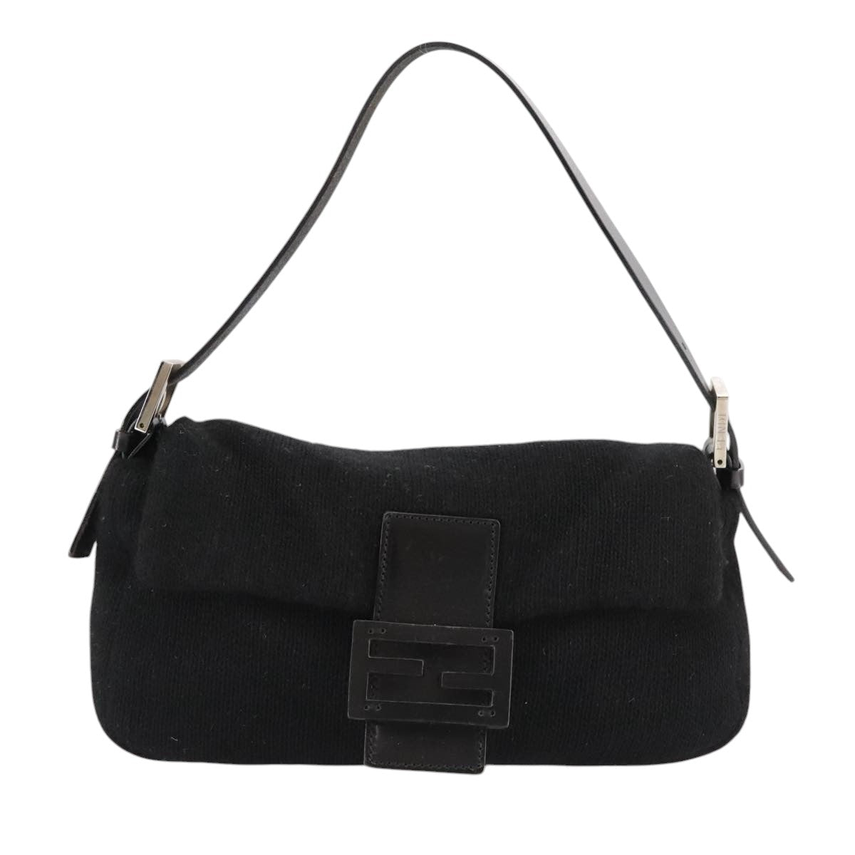Fendi Mamma Baguette Black Wool Shoulder Bag (Pre-Owned)