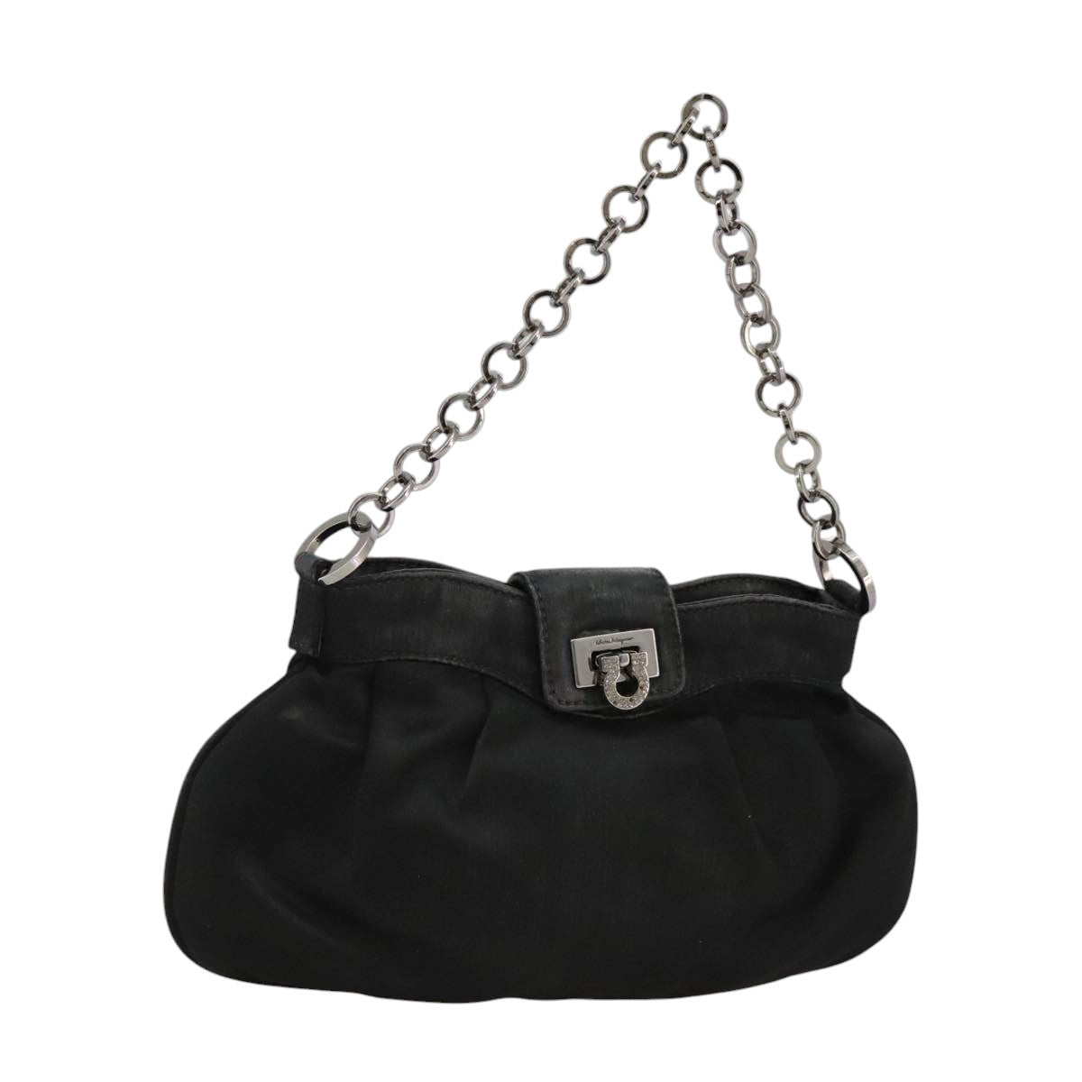 Salvatore Ferragamo Gancini Black Silk Clutch Bag (Pre-Owned)