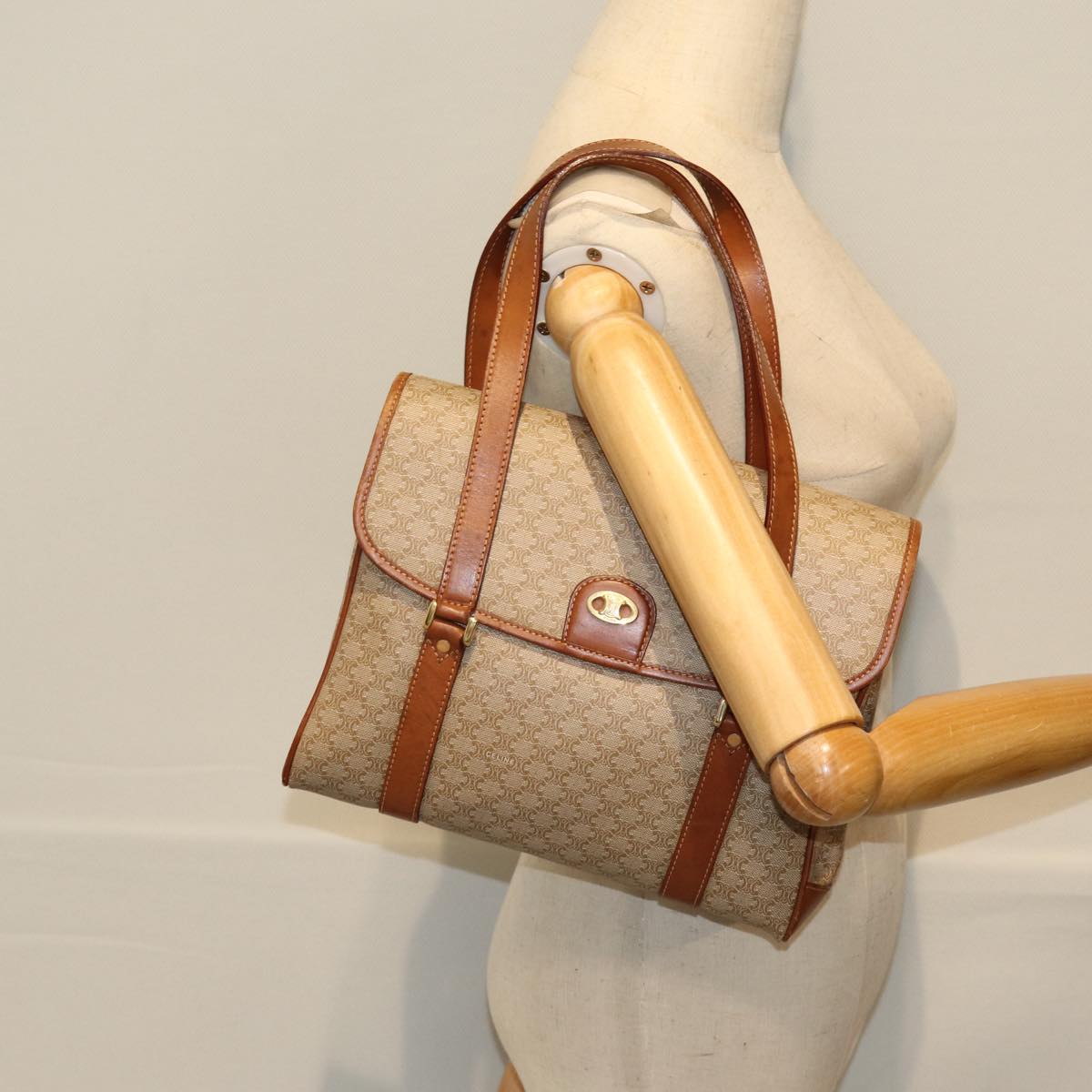 Céline Macadam Beige Canvas Shoulder Bag (Pre-Owned)
