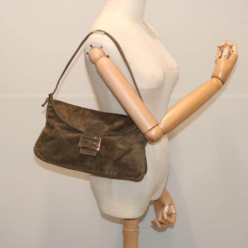 Fendi Mamma Baguette Brown Suede Shoulder Bag (Pre-Owned)