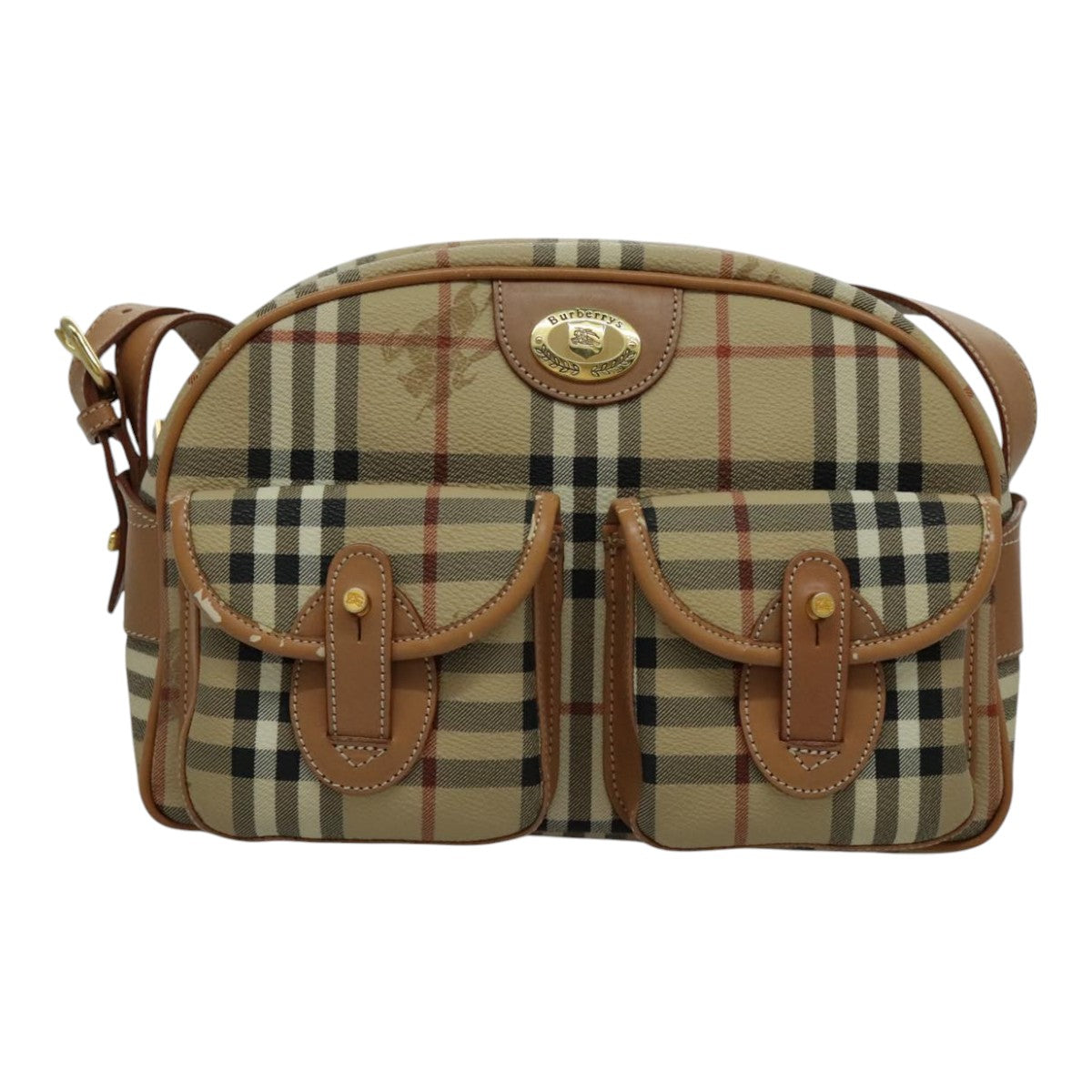 Burberry Nova Check Beige Canvas Shoulder Bag (Pre-Owned)