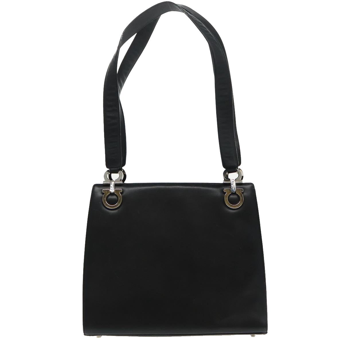 Salvatore Ferragamo Gancini Black Leather Shoulder Bag (Pre-Owned)