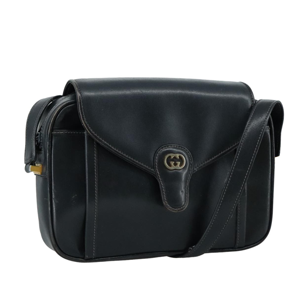 Gucci Interlocking G Navy Leather Shoulder Bag (Pre-Owned)