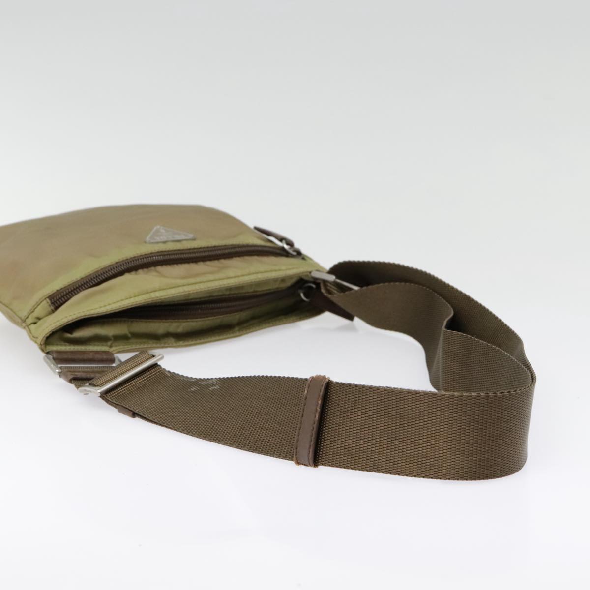 Prada Triangle Logo Khaki Synthetic Shoulder Bag (Pre-Owned)