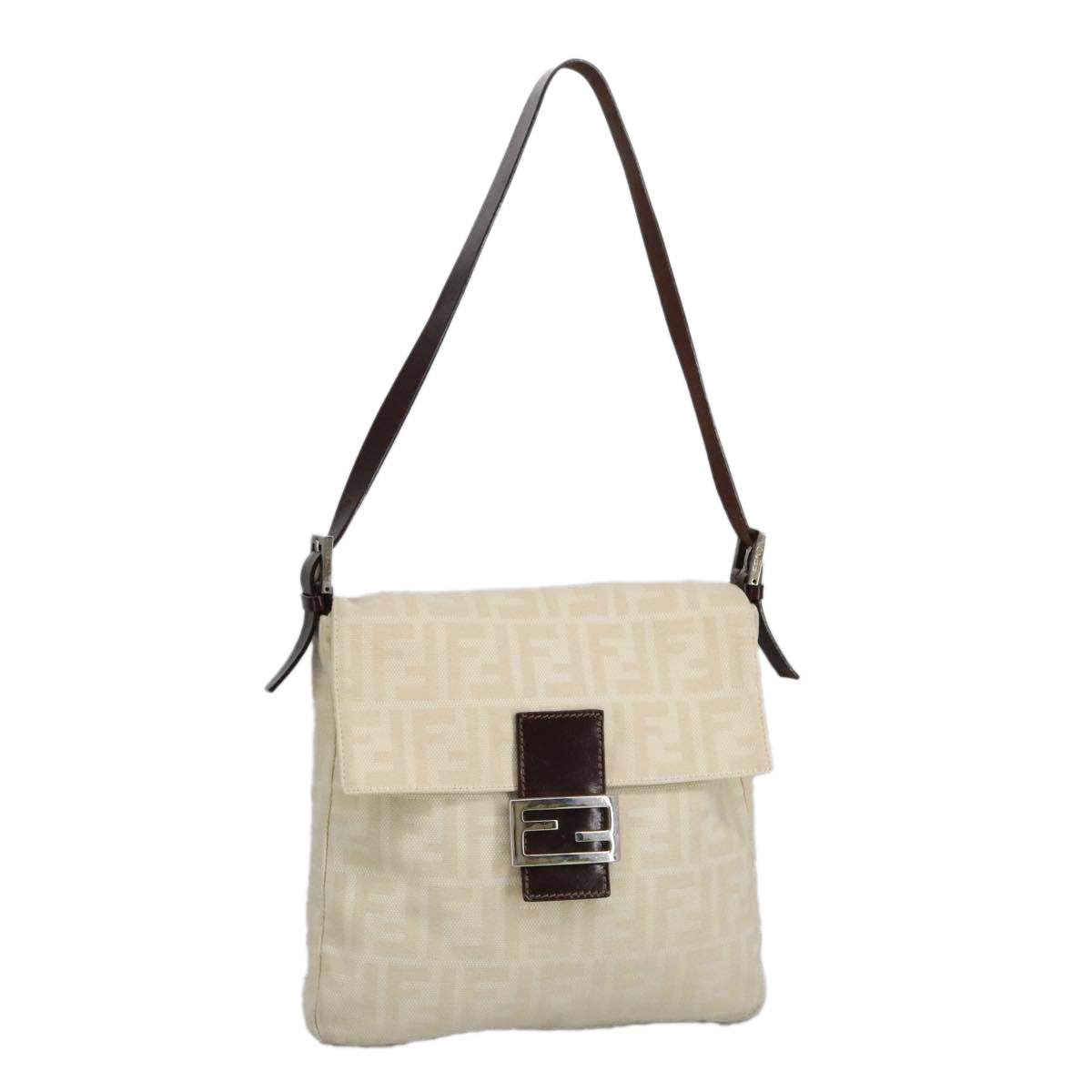 Fendi Zucchino Beige Canvas Shoulder Bag (Pre-Owned)