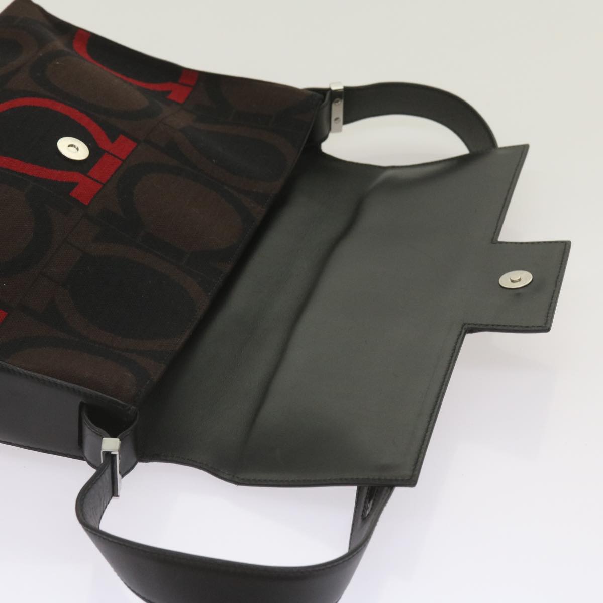 Salvatore Ferragamo Gancini Black Canvas Shoulder Bag (Pre-Owned)