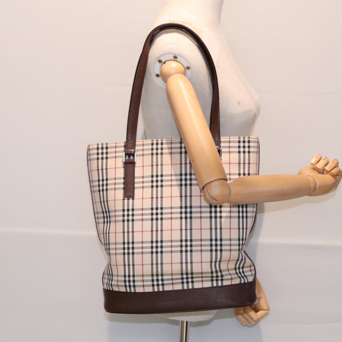 Burberry Nova Check Brown Canvas Tote Bag (Pre-Owned)