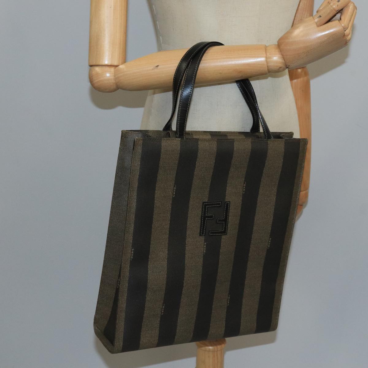 Fendi Pequin Brown Canvas Handbag (Pre-Owned)