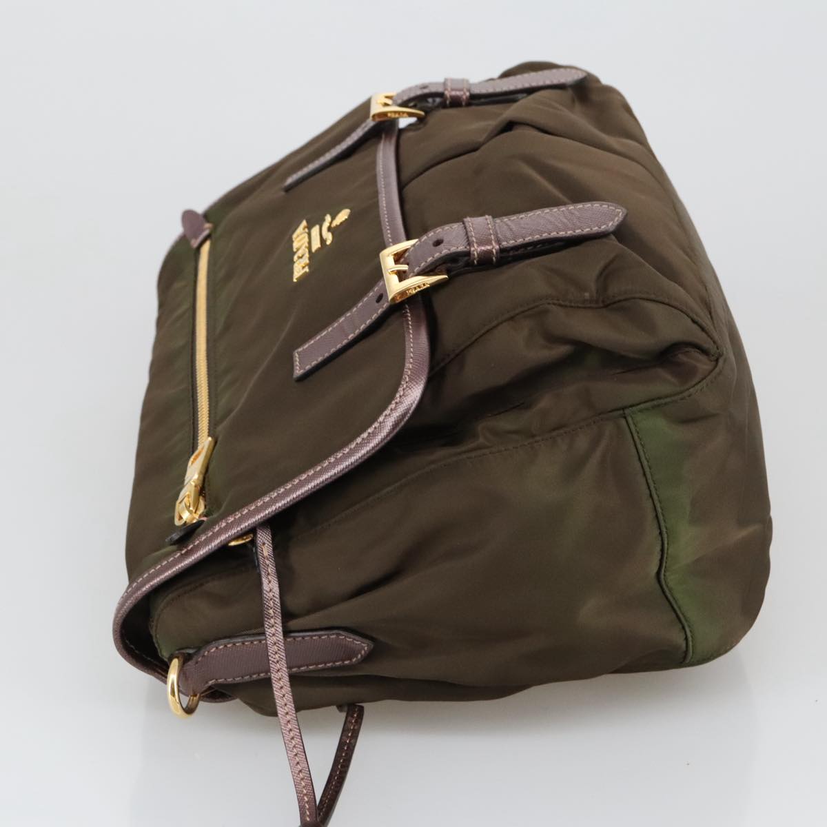 Prada Tessuto Brown Canvas Shoulder Bag (Pre-Owned)