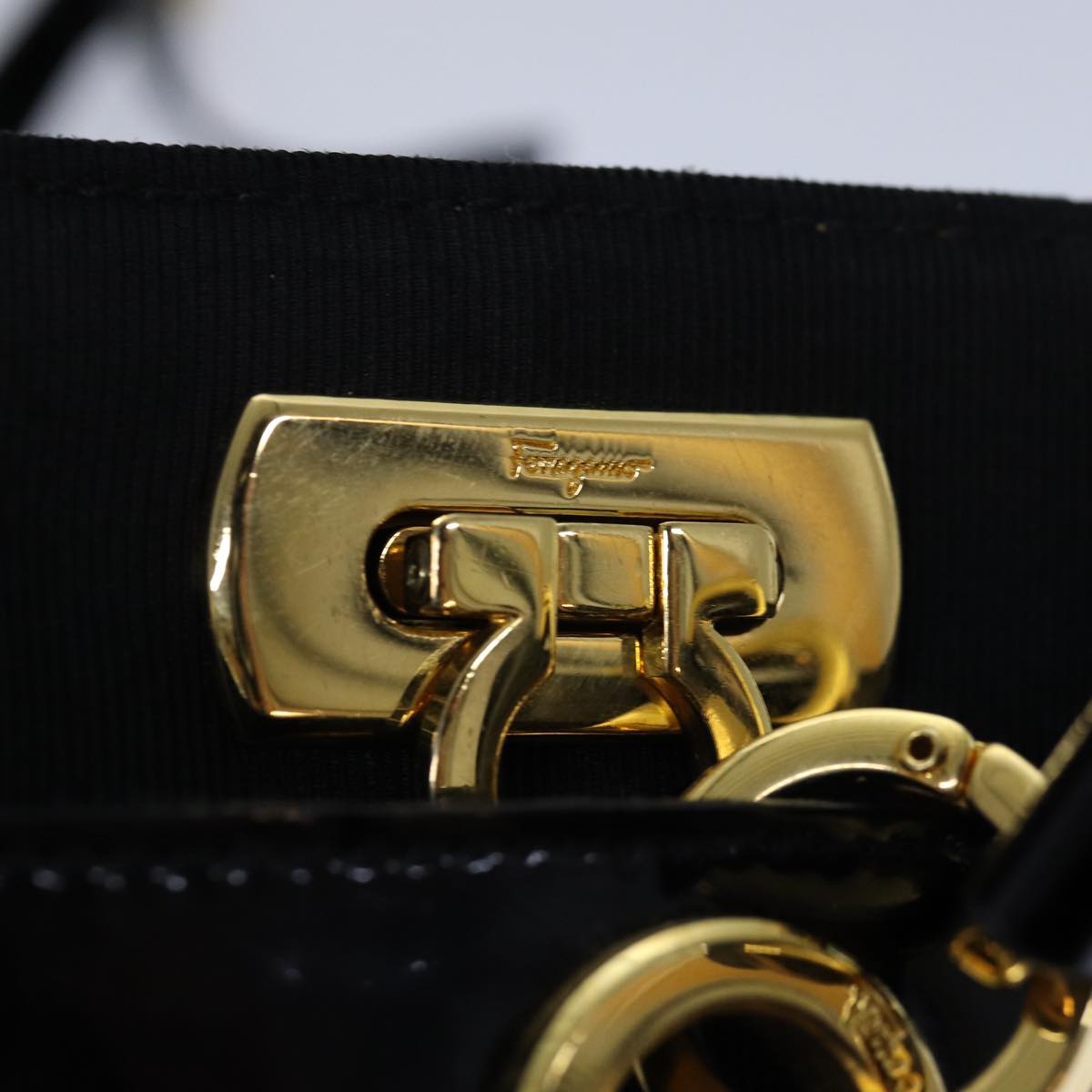 Salvatore Ferragamo Gancini Black Vinyl Shoulder Bag (Pre-Owned)