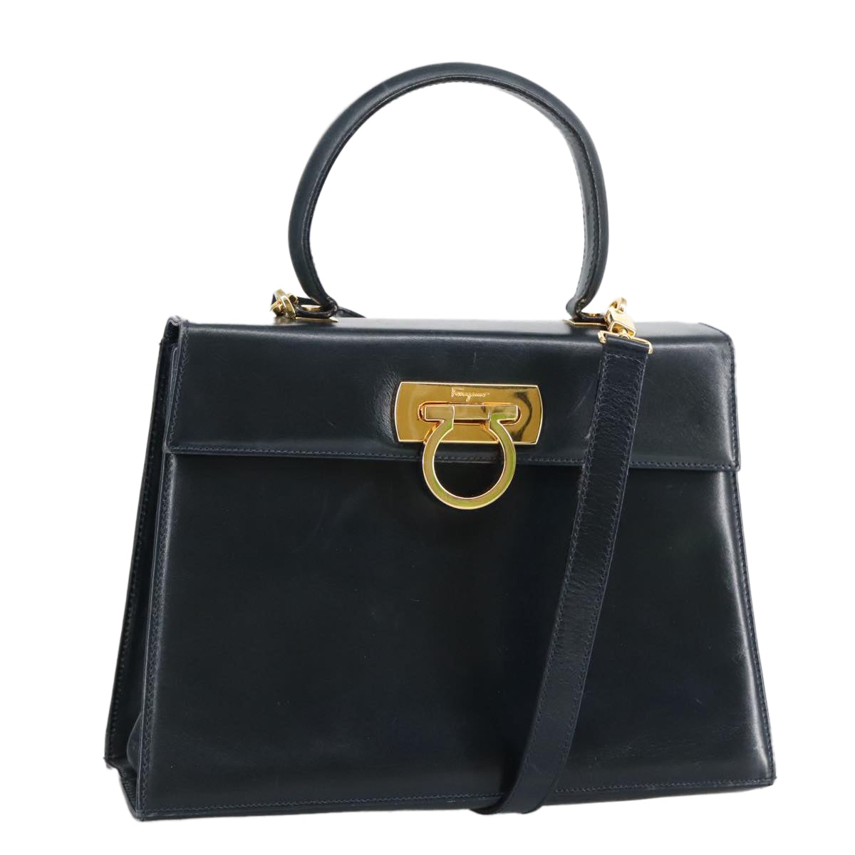 Salvatore Ferragamo Gancini Navy Leather Handbag (Pre-Owned)