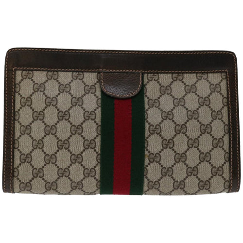 Gucci Ophidia Beige Canvas Clutch Bag (Pre-Owned)