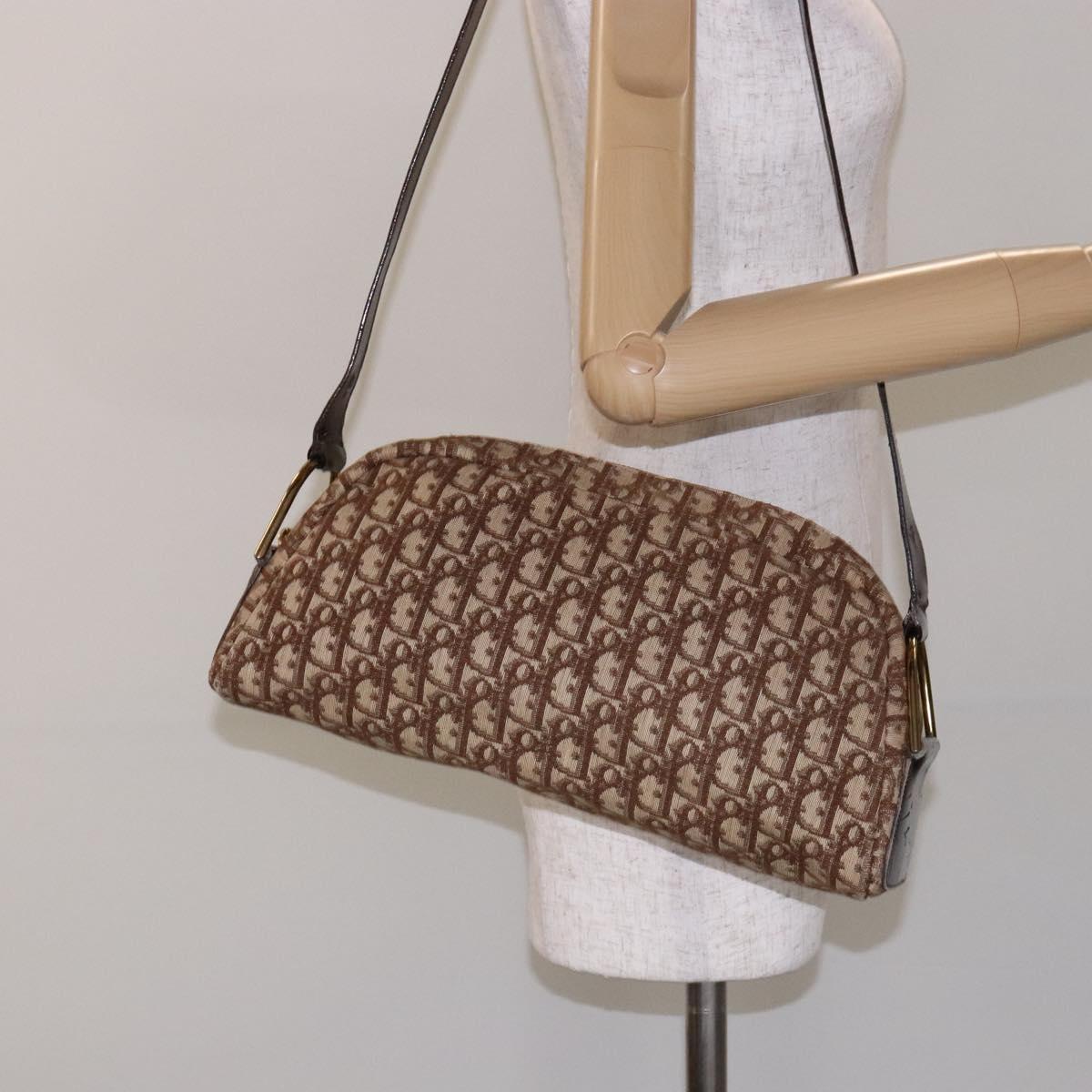 Dior Trotter Brown,Gold Canvas Shoulder Bag (Pre-Owned)