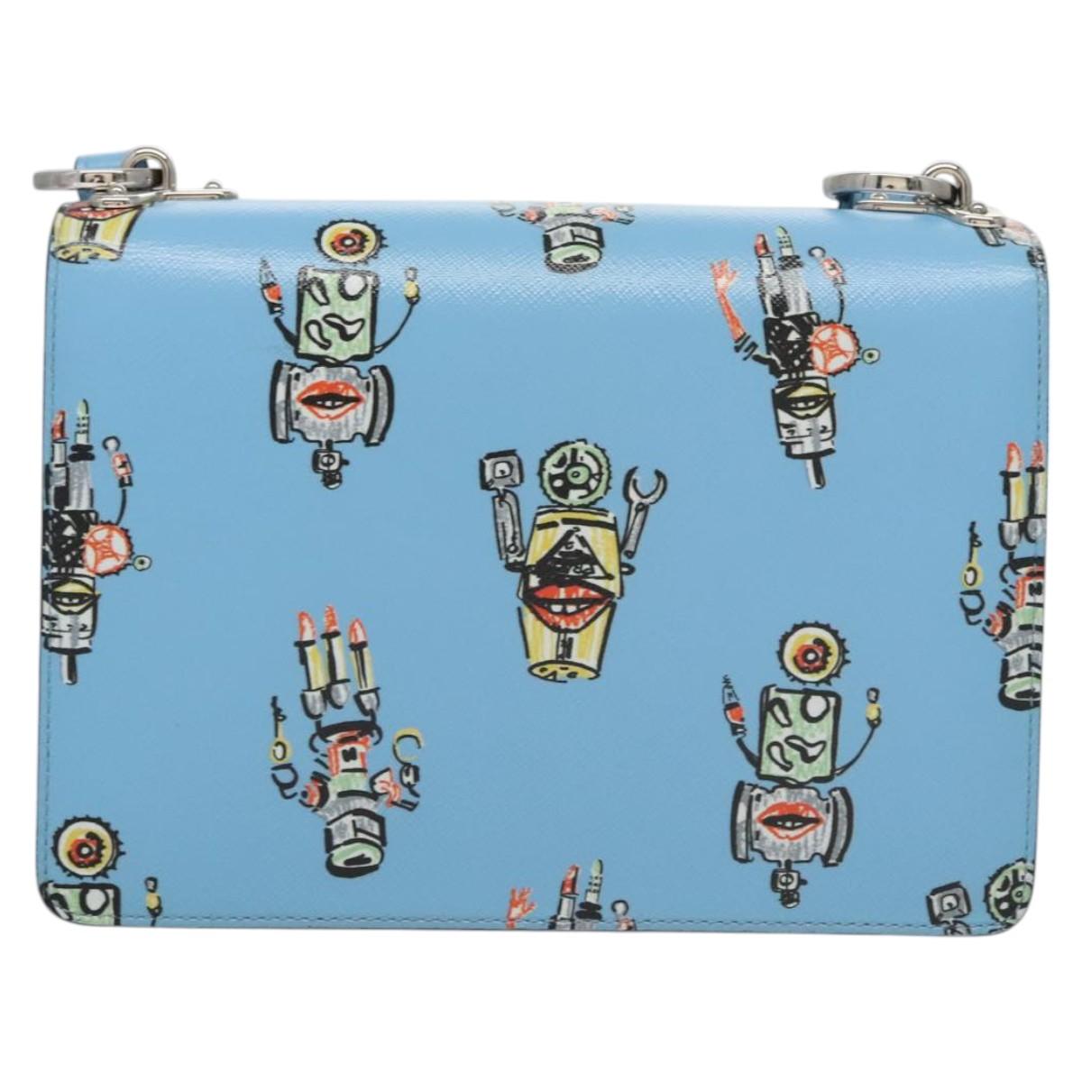 Prada Robot Blue Leather Shoulder Bag (Pre-Owned)
