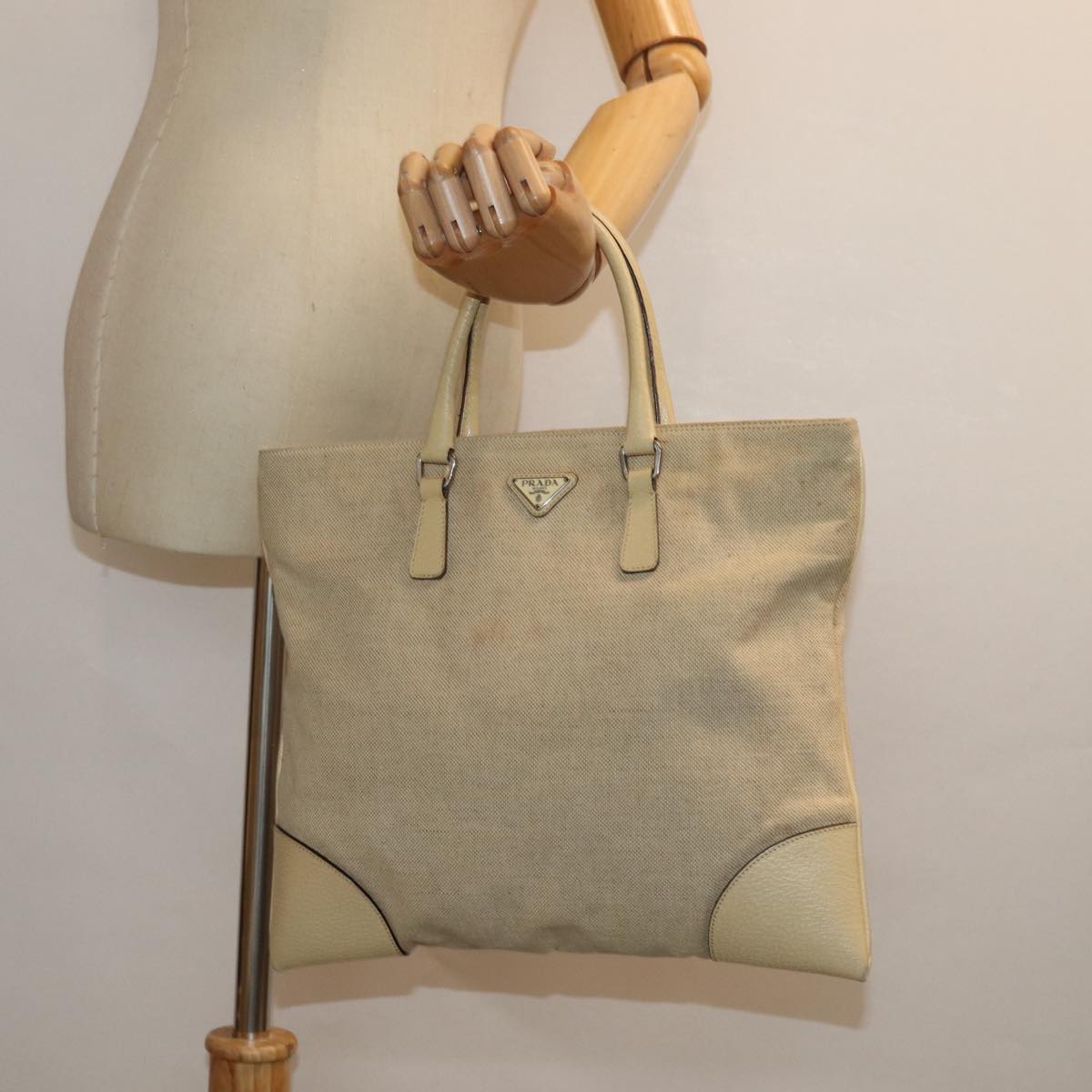 Prada Canapa Beige Canvas Handbag (Pre-Owned)