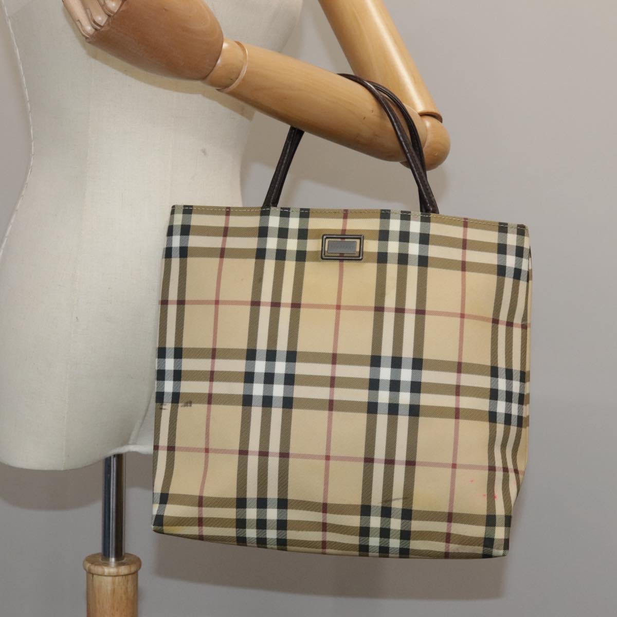 Burberry Nova Check Beige Canvas Handbag (Pre-Owned)