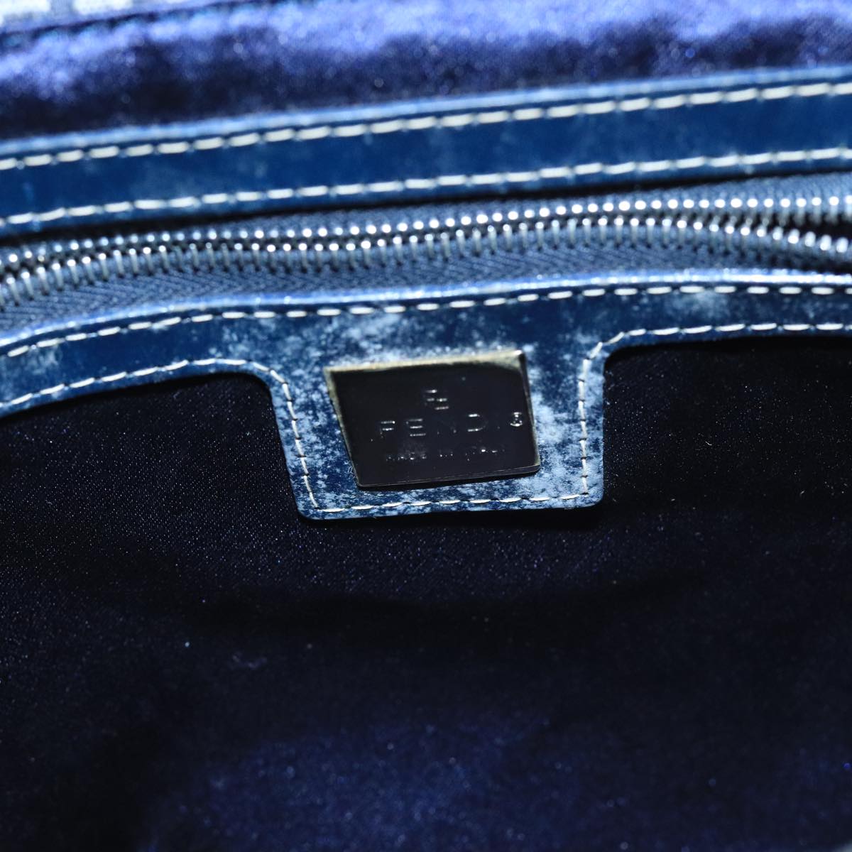 Fendi Zucchino Navy Canvas Handbag (Pre-Owned)