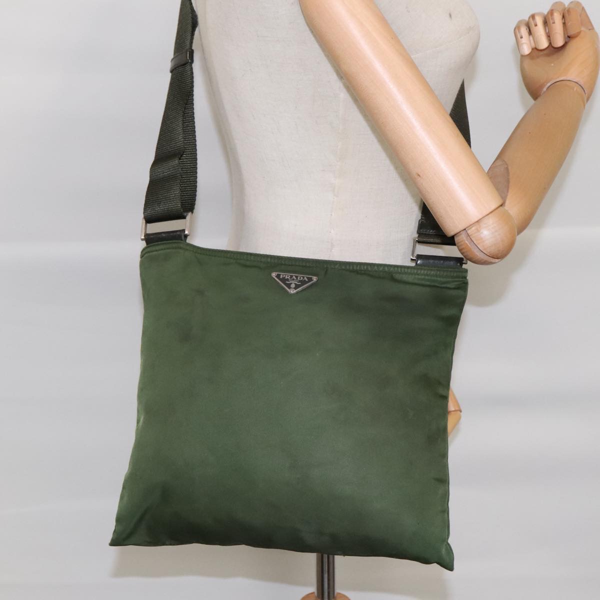 Prada Re-Nylon Khaki Canvas Shoulder Bag (Pre-Owned)