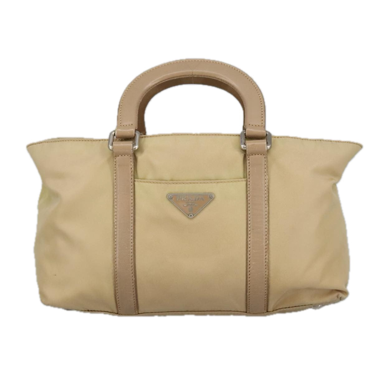Prada Triangle Logo Beige Synthetic Handbag (Pre-Owned)
