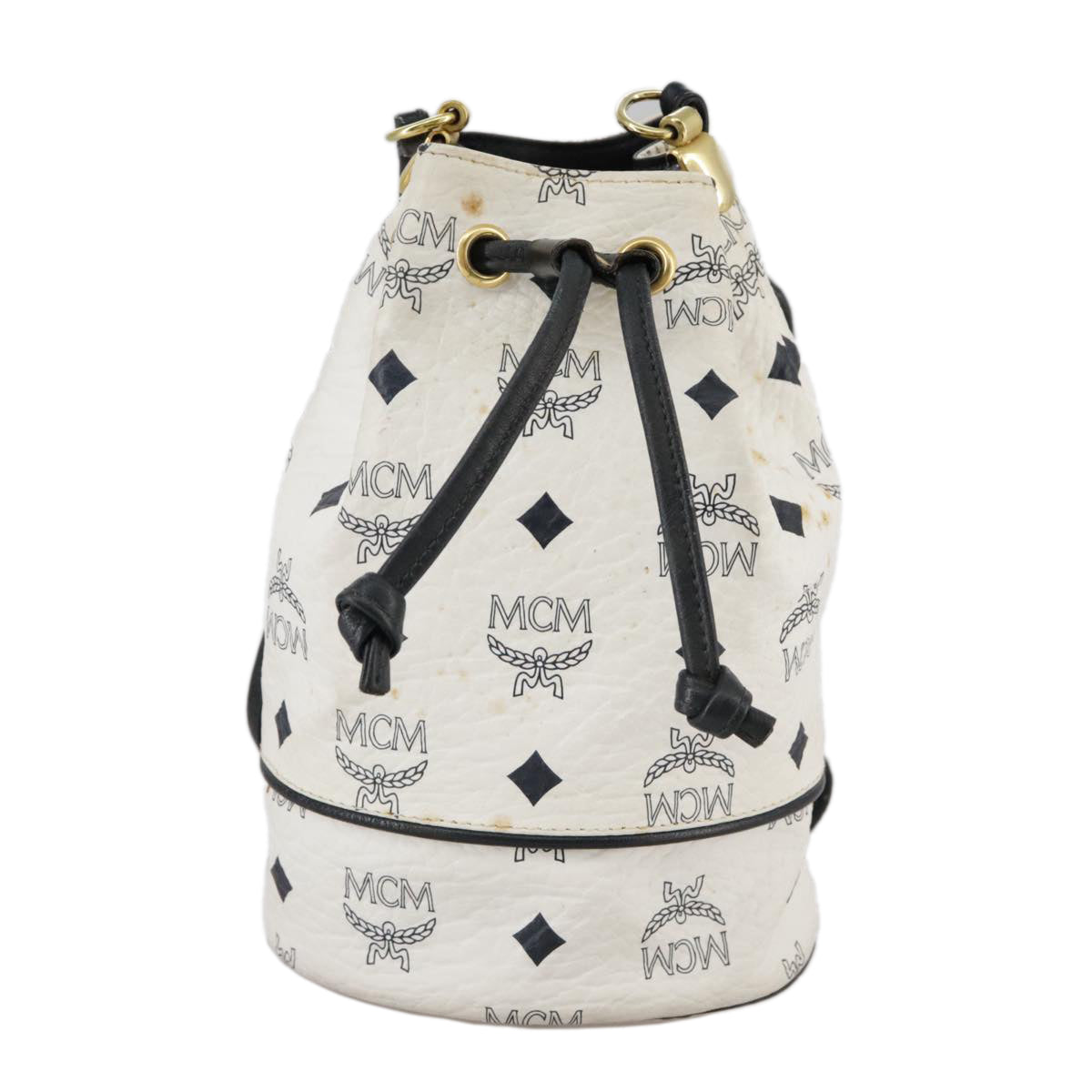 MCM Visetos White Canvas Shoulder Bag (Pre-Owned)