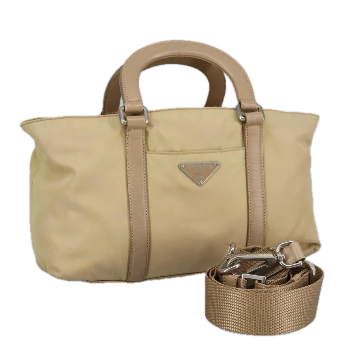 Prada Triangle Logo Beige Synthetic Handbag (Pre-Owned)