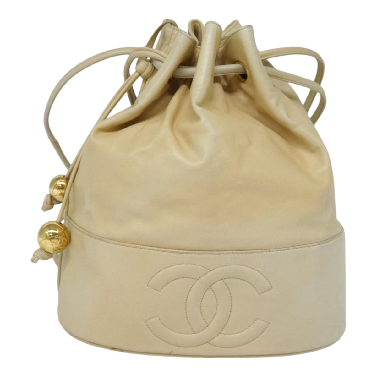 Chanel Logo Cc Beige Leather Shoulder Bag (Pre-Owned)