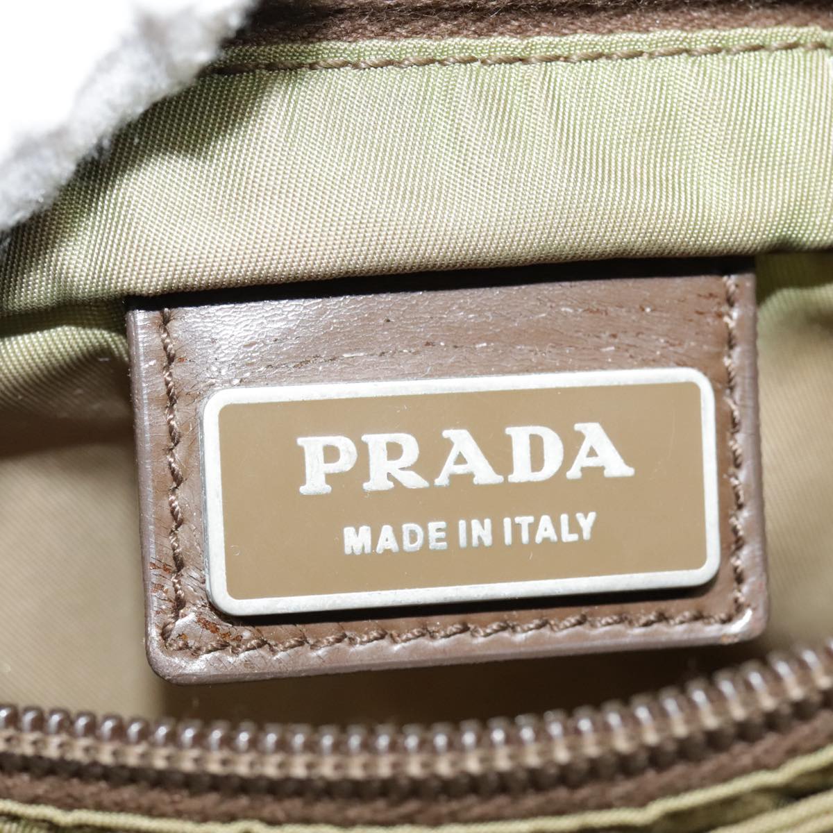 Prada Triangle Logo Khaki Synthetic Shoulder Bag (Pre-Owned)