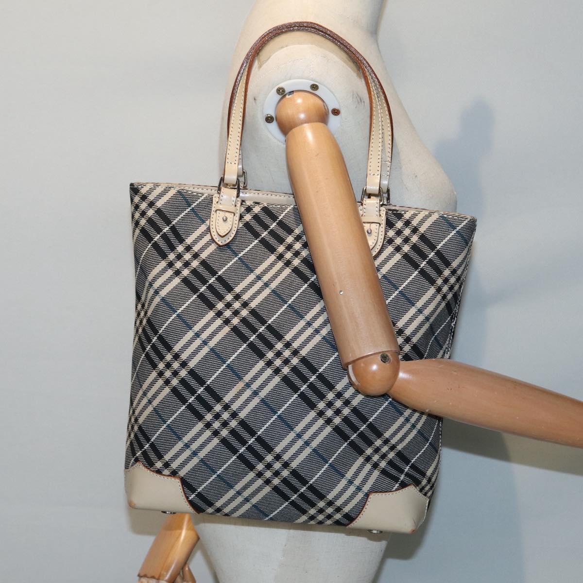 Burberry Nova Check Blue Canvas Tote Bag (Pre-Owned)