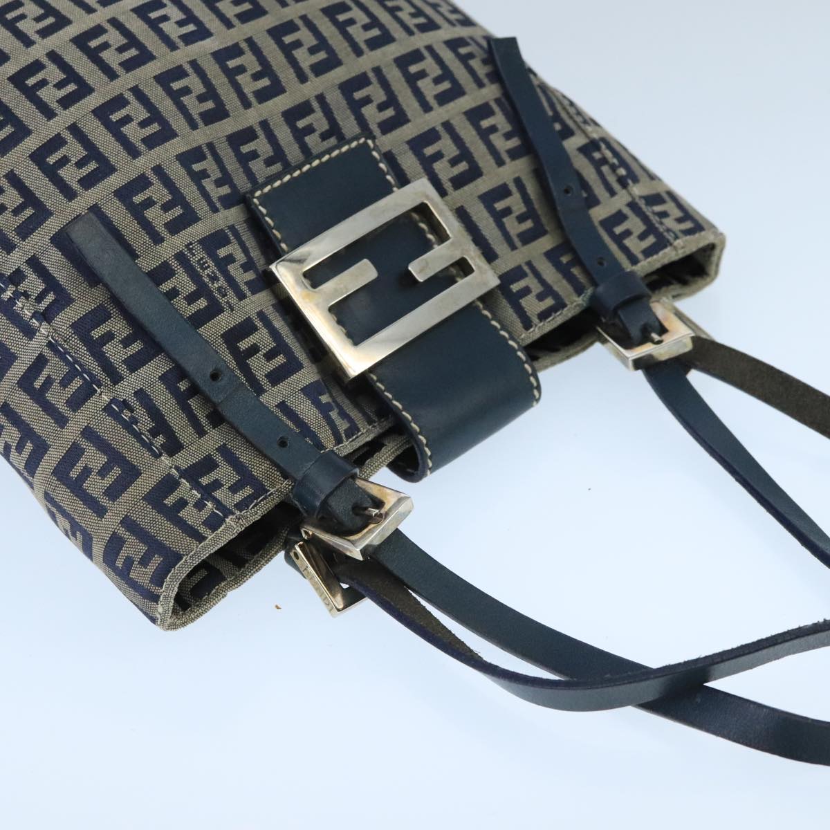 Fendi Zucchino Navy Canvas Handbag (Pre-Owned)