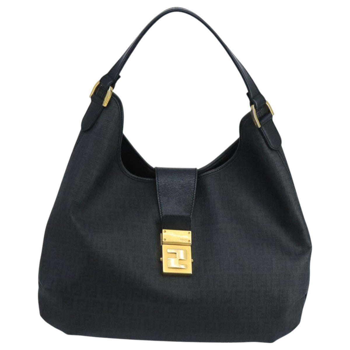 Fendi Zucchino Black Canvas Shoulder Bag (Pre-Owned)