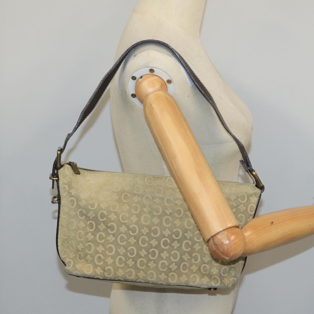 Céline Macadam Beige Suede Shoulder Bag (Pre-Owned)