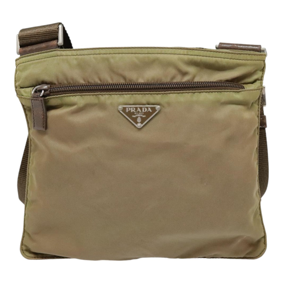 Prada Triangle Logo Khaki Synthetic Shoulder Bag (Pre-Owned)