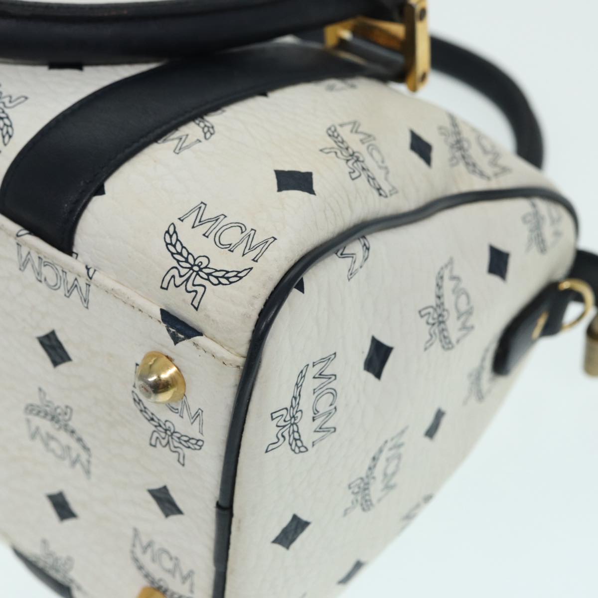 MCM Visetos White Leather Handbag (Pre-Owned)