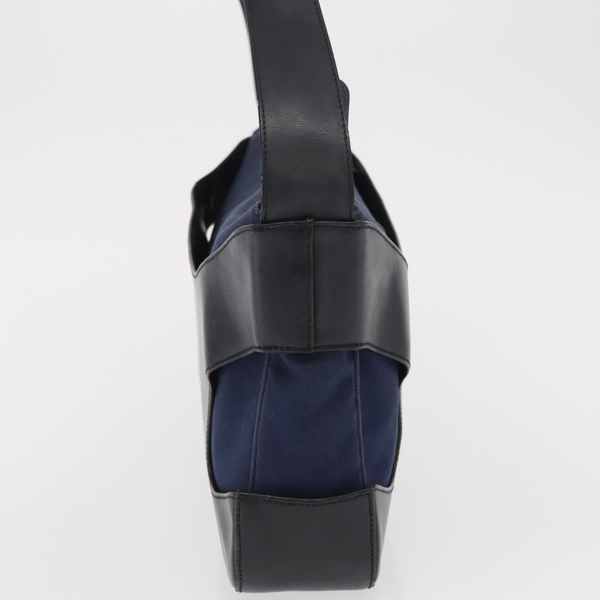 Salvatore Ferragamo Cut Out Canvas And Leather Navy Canvas Shoulder Bag Bag (Pre-Owned)