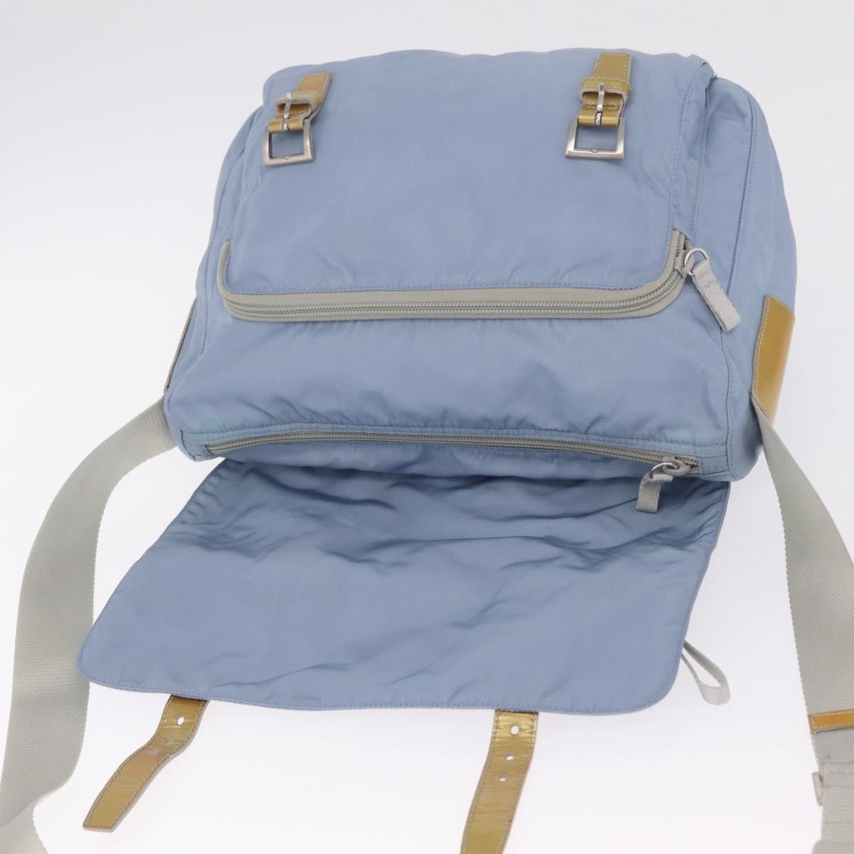 Prada Double Buckle Flap Messenger Re-Nylon Blue Nylon Handbag (Pre-Owned)