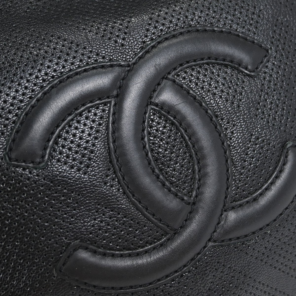 Chanel Cc Tote Perforated Leather Black Leather Tote Bag Bag (Pre-Owned)