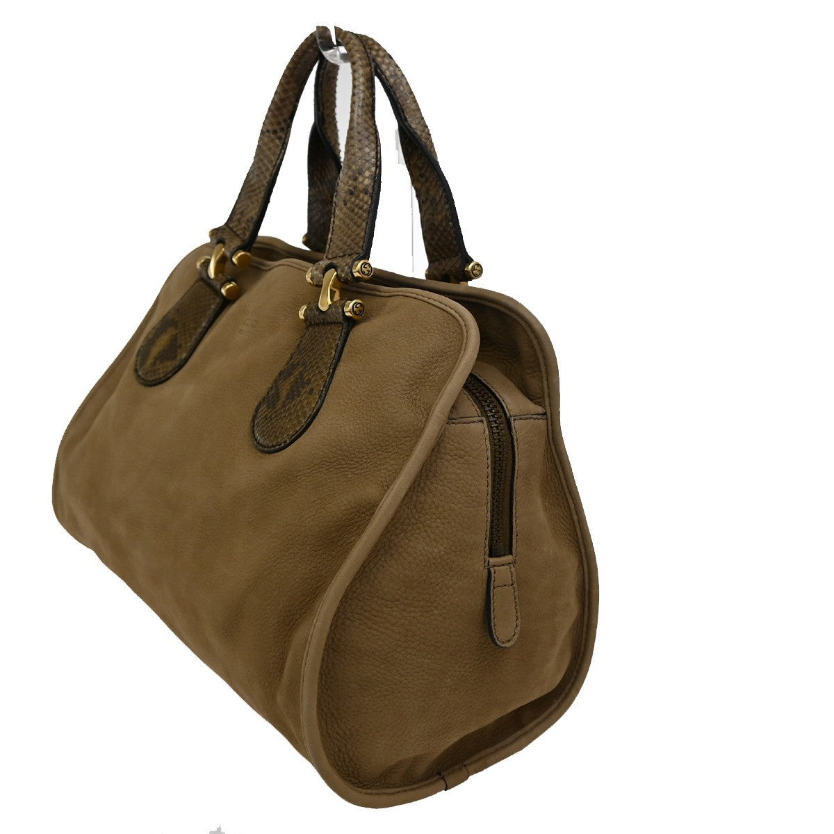 Gucci Twice Satchel Nubuck With Python Brown Suede Handbag (Pre-Owned)