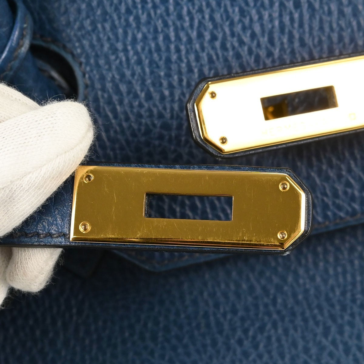 Hermes Birkin Blue Ardennes With Gold Hardware Blue Leather Handbag (Pre-Owned)