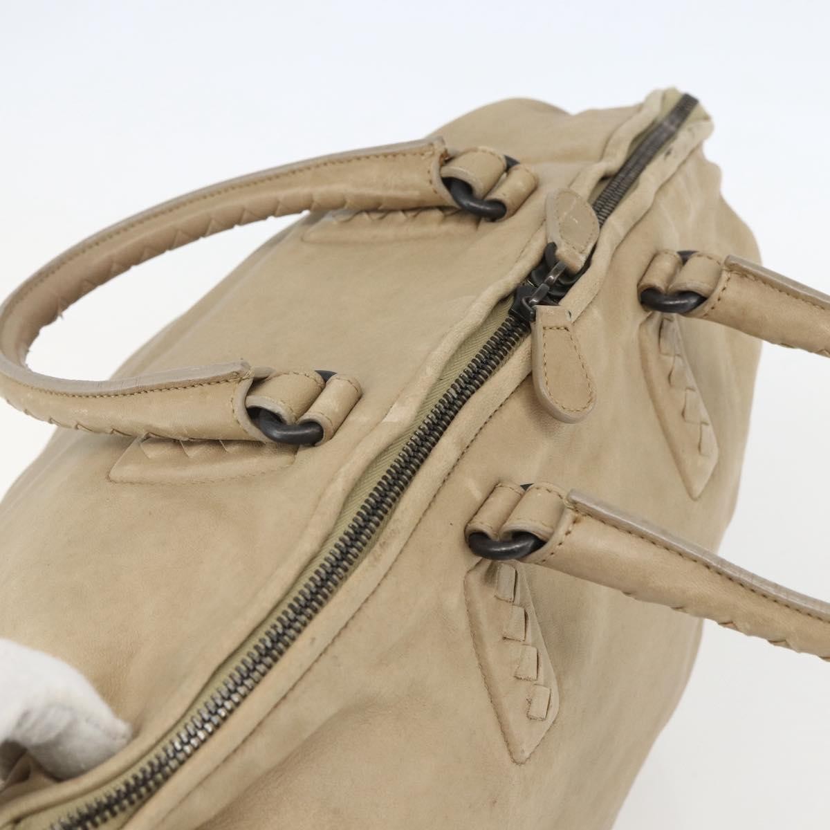 Bottega Veneta Zip Top Leather With Intrecciato Detail Beige Leather Tote Bag Bag (Pre-Owned)