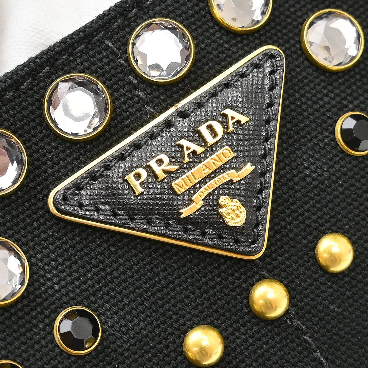 Prada Canapa Convertible Rhinestone Embellished Canvas Black Canvas Tote Bag Bag (Pre-Owned)