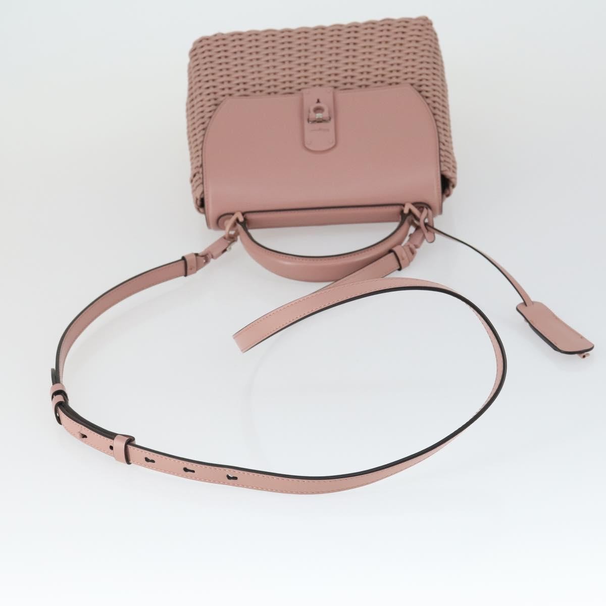 Salvatore Ferragamo Boxyz Top Handle Woven Leather Pink Leather Handbag (Pre-Owned)